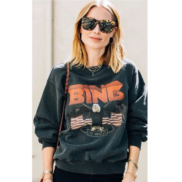 Anine Bing XS Vintage Eagle Grey Pullover Crewneck Sweatshirt - Picture 1 of 10